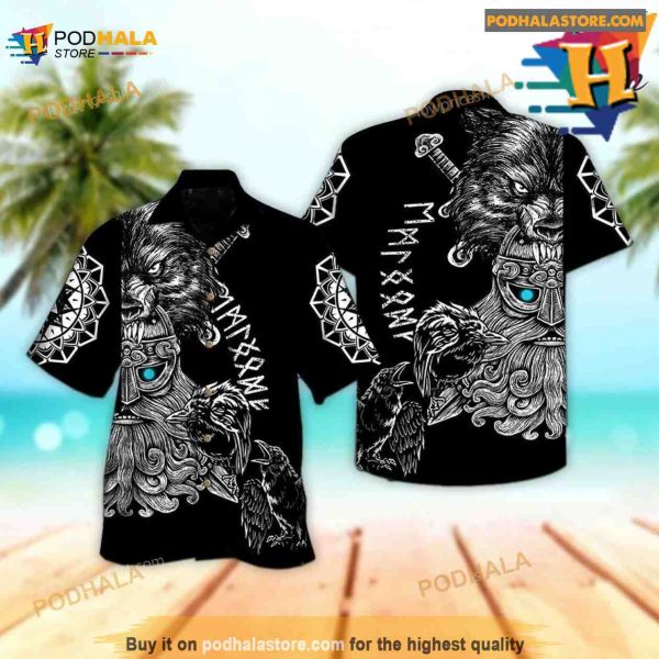 Viking Warrior And Wolf Hawaiian Shirt, Hawaiian Outfit For Men