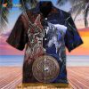 Viking and Wolf Colorful Hawaiian Shirt, Short Sleeve Button Shirt