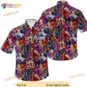 Villains Purple Red Pattern Summer Disney Hawaiian Shirt