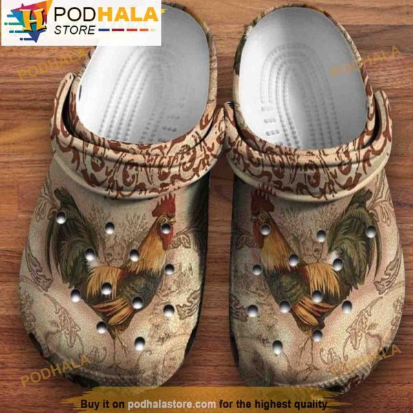 Vintage Chicken Rooster Floral 3D Crocs Clog Shoes, Funny Crocs