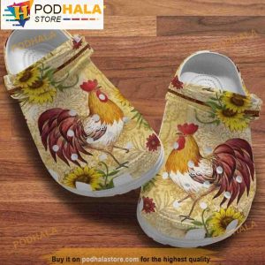 Vintage Chicken Sunflowers 3D Crocs Clog Shoes, Funny Crocs