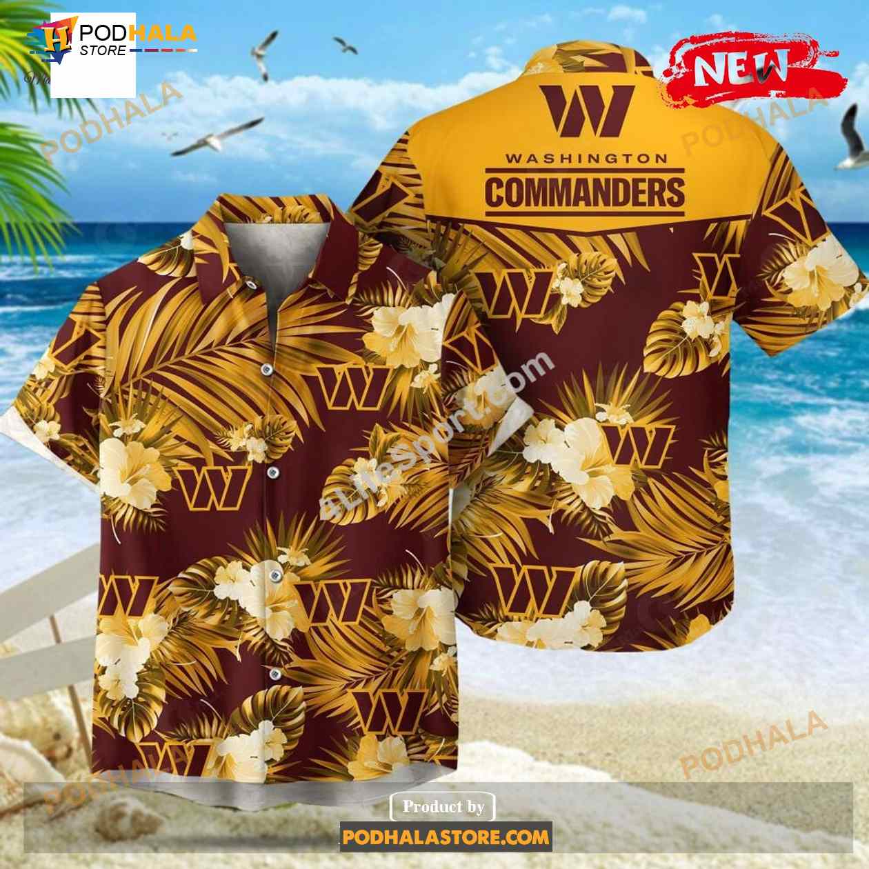 NFL Washington Commanders Hawaiian Shirt Red White Flower Tropical