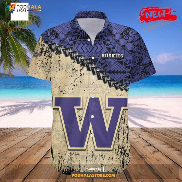 Washington Huskies NCAA Grunge Polynesian Tattoo Funny Hawaiian Shirt