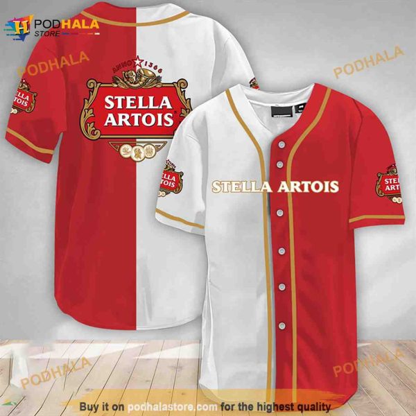 White And Red Split Stella Artois 3D Baseball Jersey