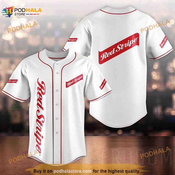 White Red Stripe 3D Baseball Jersey Unisex Shirt