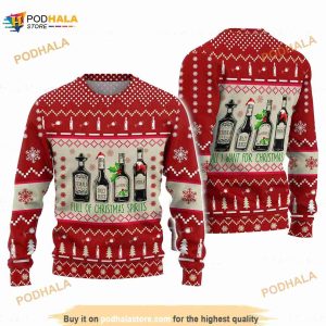 Wine Whiskey Full Of Christmas Spirits Christmas Ugly Sweater