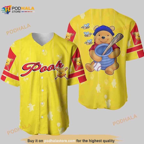 Winnie The Pooh Pattern Disney Cartoon Pinstripe Unisex 3D Baseball Jersey