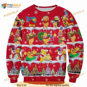 Winnie The Pooh Pattern Xmas Red 2023 Christmas Disney 3D Sweater