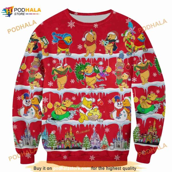 Winnie The Pooh Pattern Xmas Red 2023 Christmas Disney 3D Sweater