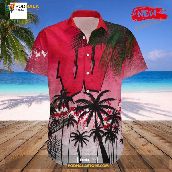 Wisconsin Badgers NCAA Coconut Tree Tropical Grunge Funny Hawaiian Shirt