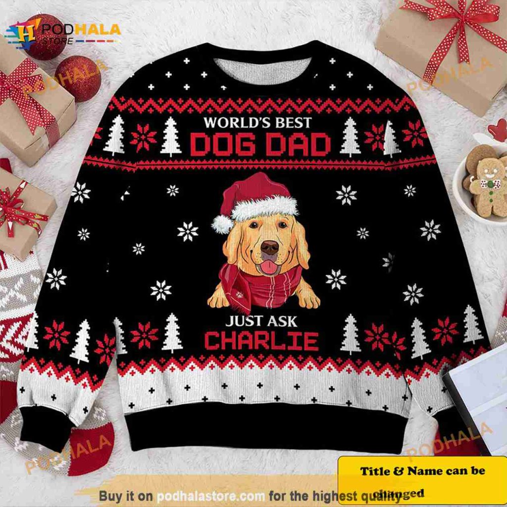 Worlds Best Dog Dad Personalized Custom All Over Print Ugly Sweater