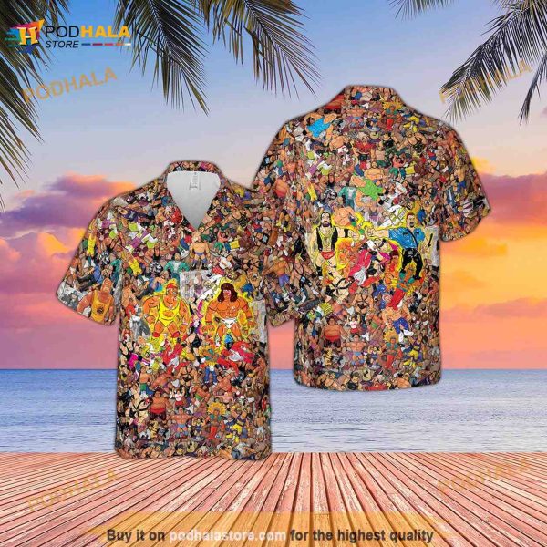 Wrestling Characters Collage Art Hawaiian Shirt, Wrestling Aloha Shirt