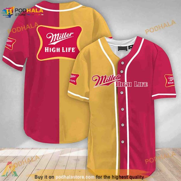 Yellow And Maroon Split Miller High Life 3D Baseball Jersey Shirt