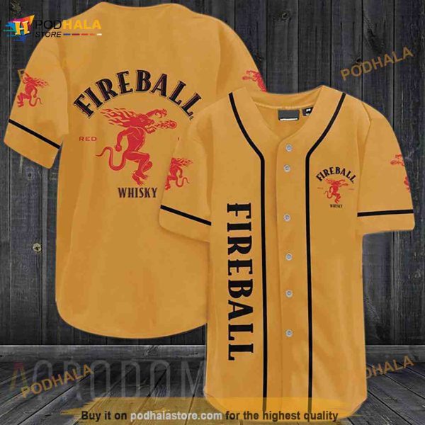 Yellow Fireball Whiskey 3D Baseball Jersey Shirt