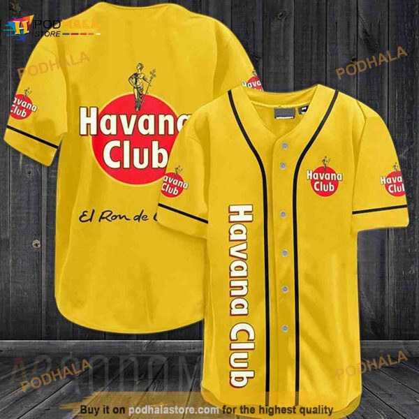 Yellow Havana Club Rum 3D Baseball Jersey Shirt
