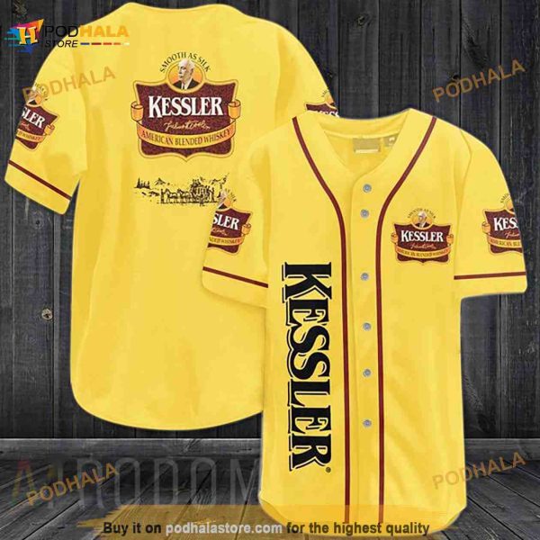Yellow Kessler Whiskey 3D Baseball Jersey Shirt