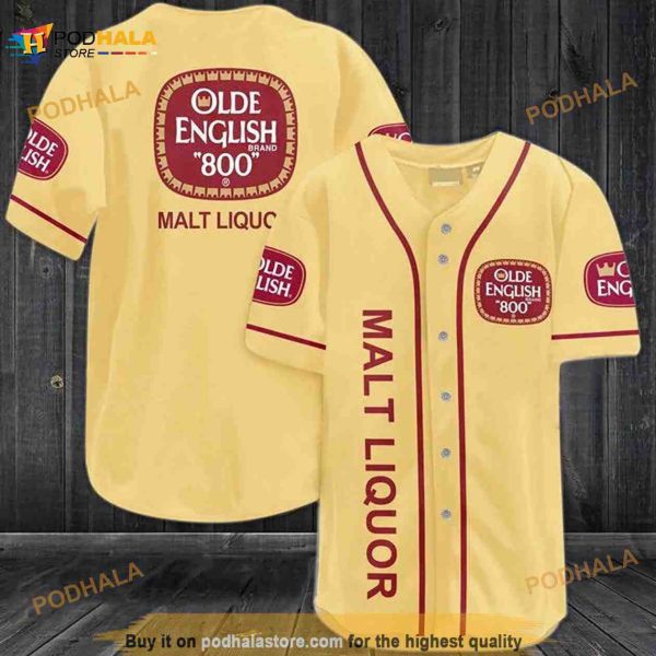 Yellow Olde English 800 Beer 3D Baseball Jersey Shirt