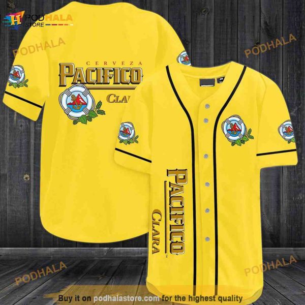 Yellow Pacifico Beer 3D Baseball Jersey Shirt