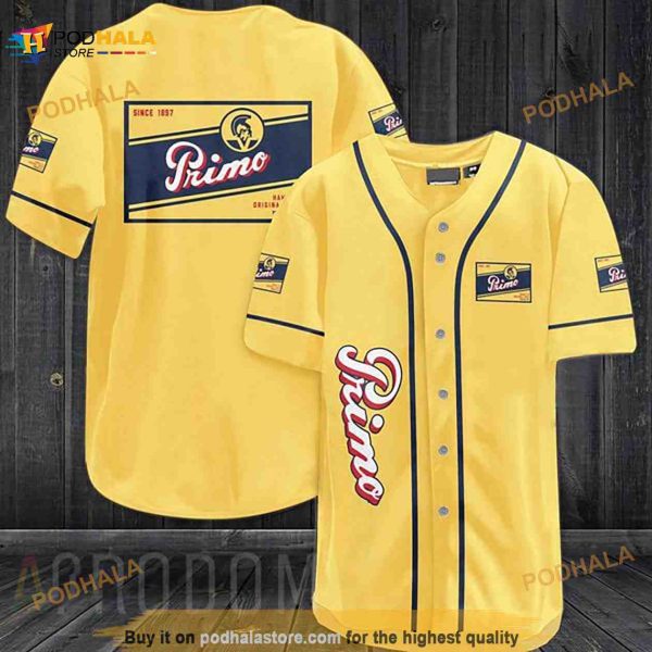 Yellow Primo Beers 3D Baseball Jersey Shirt