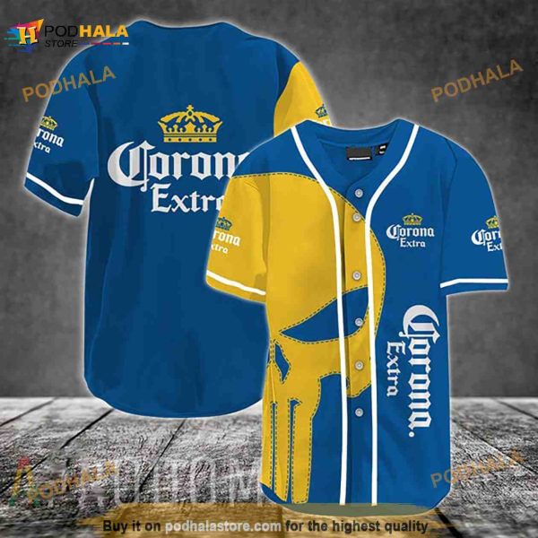 Yellow Skull Corona Beer 3D Baseball Jersey Shirt