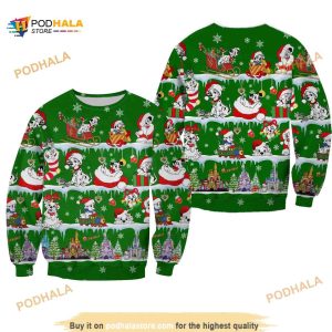 101 Dalmatians Pattern Xmas Blue Christmas Disney Ugly Christmas All Over Printed Sweater