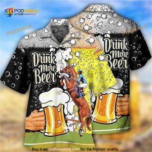3D Print Beer Hawaiian Horse Shirt, Tropical Summer Funny Hawaiian Shirt