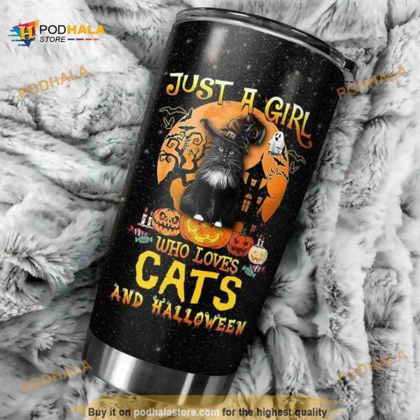 A Girl Who Loves Cats And Halloween Witch Hat Cat Tumbler