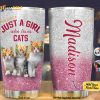 A Girl Who Loves Cats Flower Gift For Lover Day Travel Tumbler