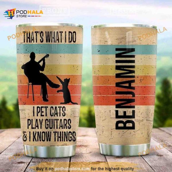 A Man With Guitar And His Cat Personalized Tumbler