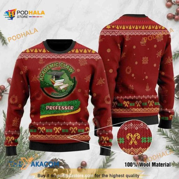 Academic Claw Professor Christmas 3D Funny Ugly Sweater Patterns Teacher