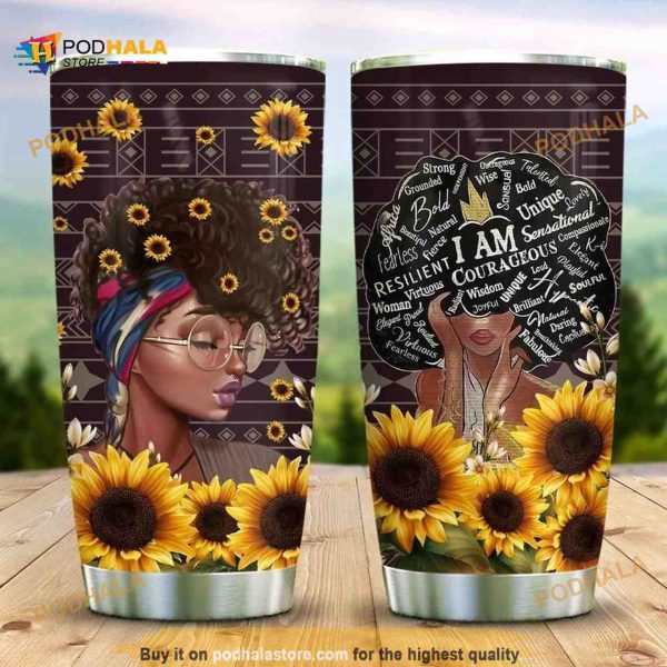 Afro Woman Sunflower Stainless Steel Cup Tumbler