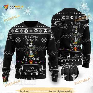 All I Want For Christmas Is My Husband Jack Skellington Ugly Christmas Wool Knitted Sweater