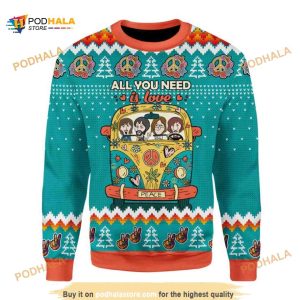 All You Need Is Love Hippie 3D Funny Ugly Christmas Sweater