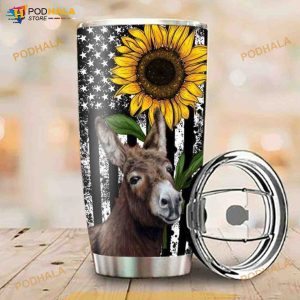 America Flag Sunflower Donkey Gift For Lover Day Travel Tumbler