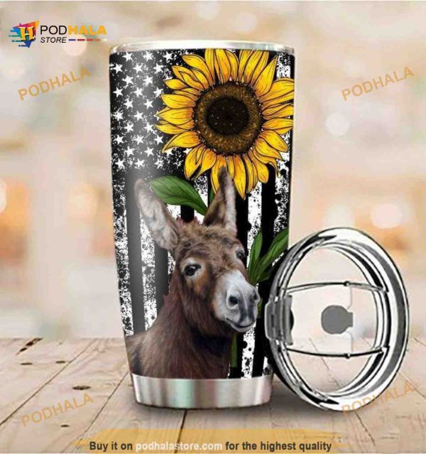 America Flag Sunflower Donkey Gift For Lover Day Travel Tumbler