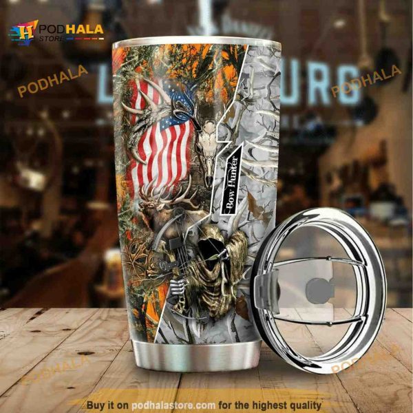 American Flag Bow Hunter Stainless Steel Cup Travel Tumbler