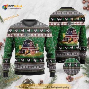 American Flag Farmers Chickens Christmas Ugly Xmas Wool Sweater