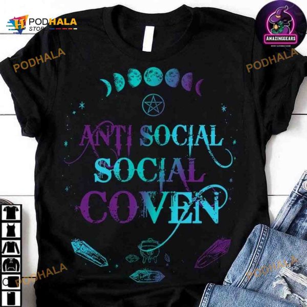 Anti Social Social Coven Halloween Witch Costume The Moon Graphic Shirt