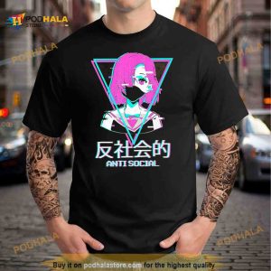 Antisocial Vaporwave Anime Girl Japanese Aesthetic T Shirt 2