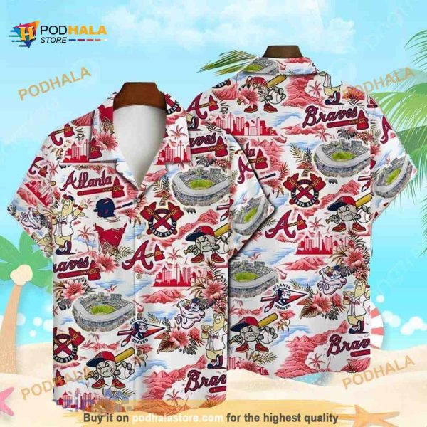 Atlanta Braves Hawaiian Shirt, MLB Aloha Shirt, Baseball Pattern On White Background