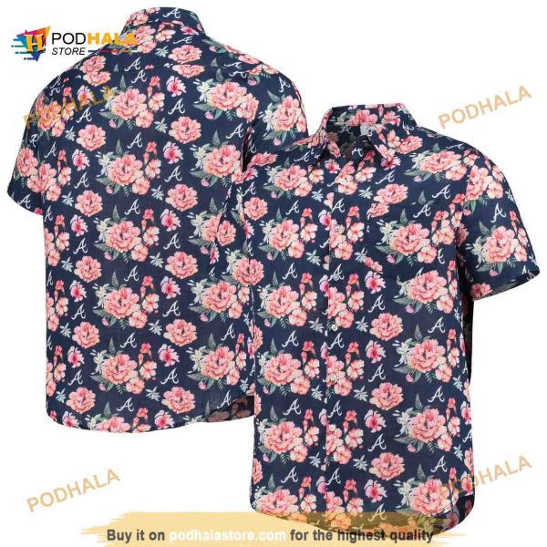 Atlanta Braves Hawaiian Shirt, MLB Aloha Shirt, Flora Pattern Beach Gift For Friend