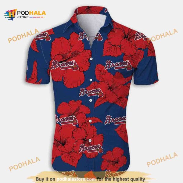 Atlanta Braves Hawaiian Shirt, MLB Aloha Shirt, Hibiscus Flower Pattern