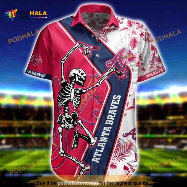 Atlanta Braves Hawaiian Shirt, MLB Aloha Shirt, Skeleton Baseball Fans Gift