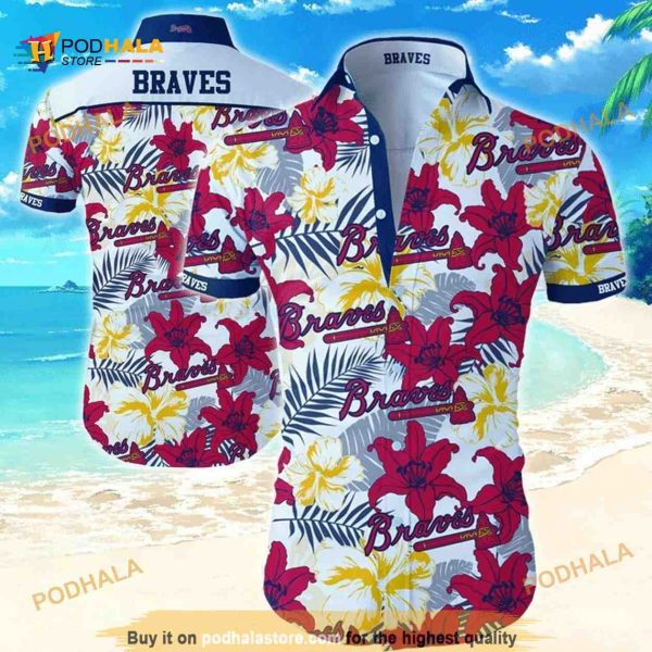 Atlanta Braves Hawaiian Shirt, MLB Aloha Shirt, Tropical Flower Pattern