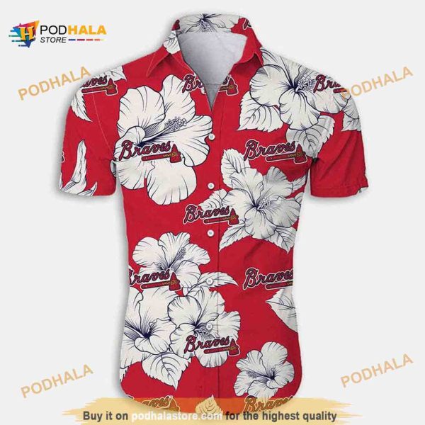 Atlanta Braves MLB Hawaiian Shirt 3D, Red Aloha Hibiscus Flower Pattern