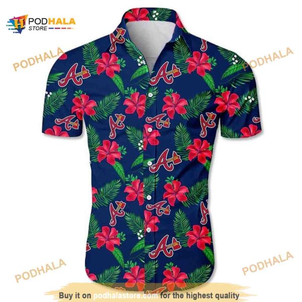 Atlanta Braves MLB Hawaiian Shirt 3D, Red Hibiscus Pattern Gift For Baseball Fans