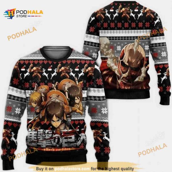 Attack On Titan Anime AOT Squad Ugly Xmas Wool Knitted Sweater