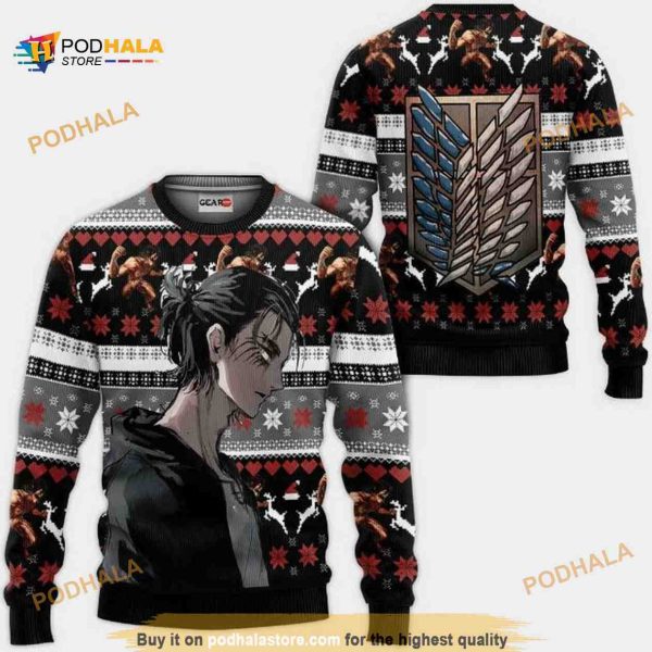 Attack On Titan Anime Aot Eren Ugly Xmas Wool Knitted Sweater