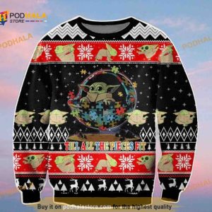 Baby Yoda Autism Awareness Till All Pieces Fit Christmas Ugly Sweater