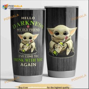 Baby Yoda Jameson Hello Darkness My Old Friend Travel Tumbler